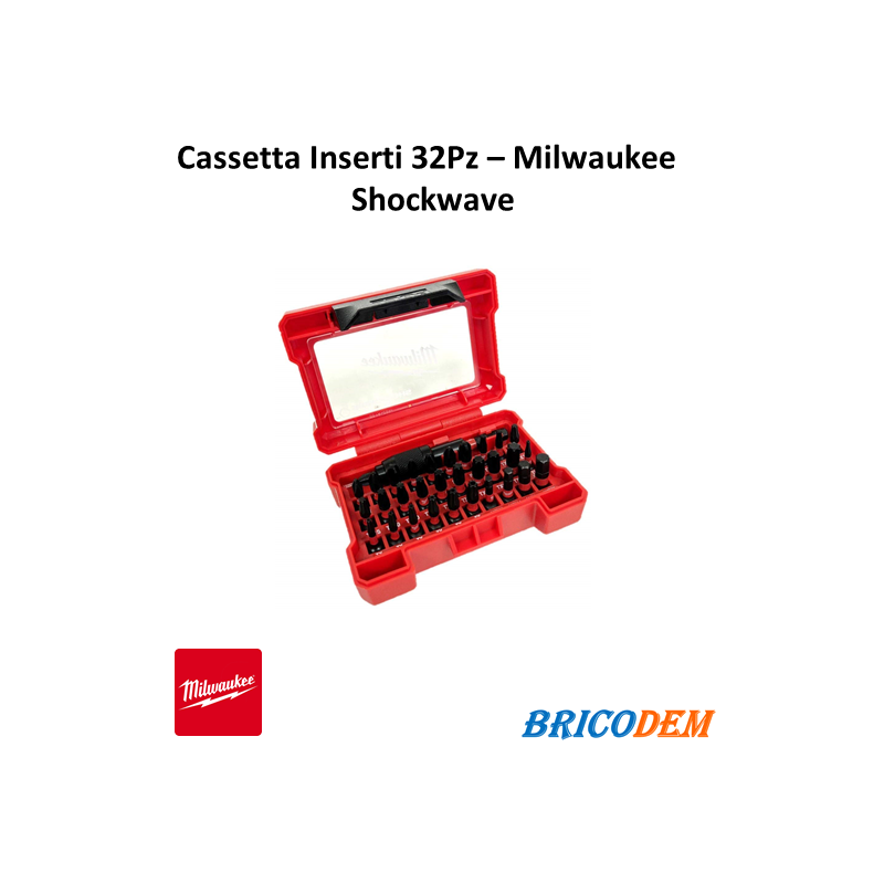 Kit Inserti Cassetta 1/4 Milwaukee 32 pezzi Shockwave per avvitatori ad  impulsi